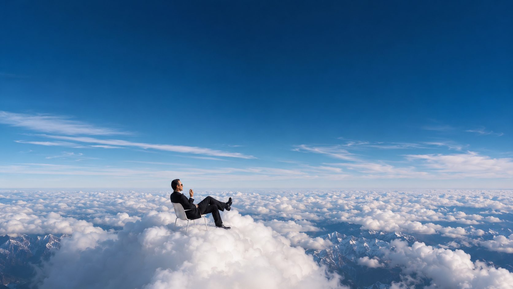 Man zit ontspannen op een stoel boven de wolken